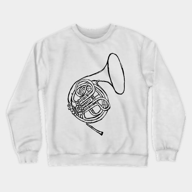 Hand Drawn Brass Vintage French Horn Crewneck Sweatshirt by badlydrawnbabe